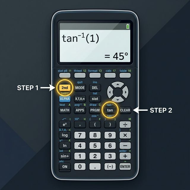 TI-84 hesap makinesinde tan⁻¹(1) = 45° bulma